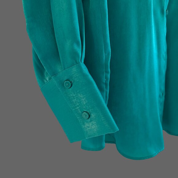 ZARA Satin-Effect Oversized Blouse – XS (Fits S) | Teal Jewel Tone - Picture 3 of 3